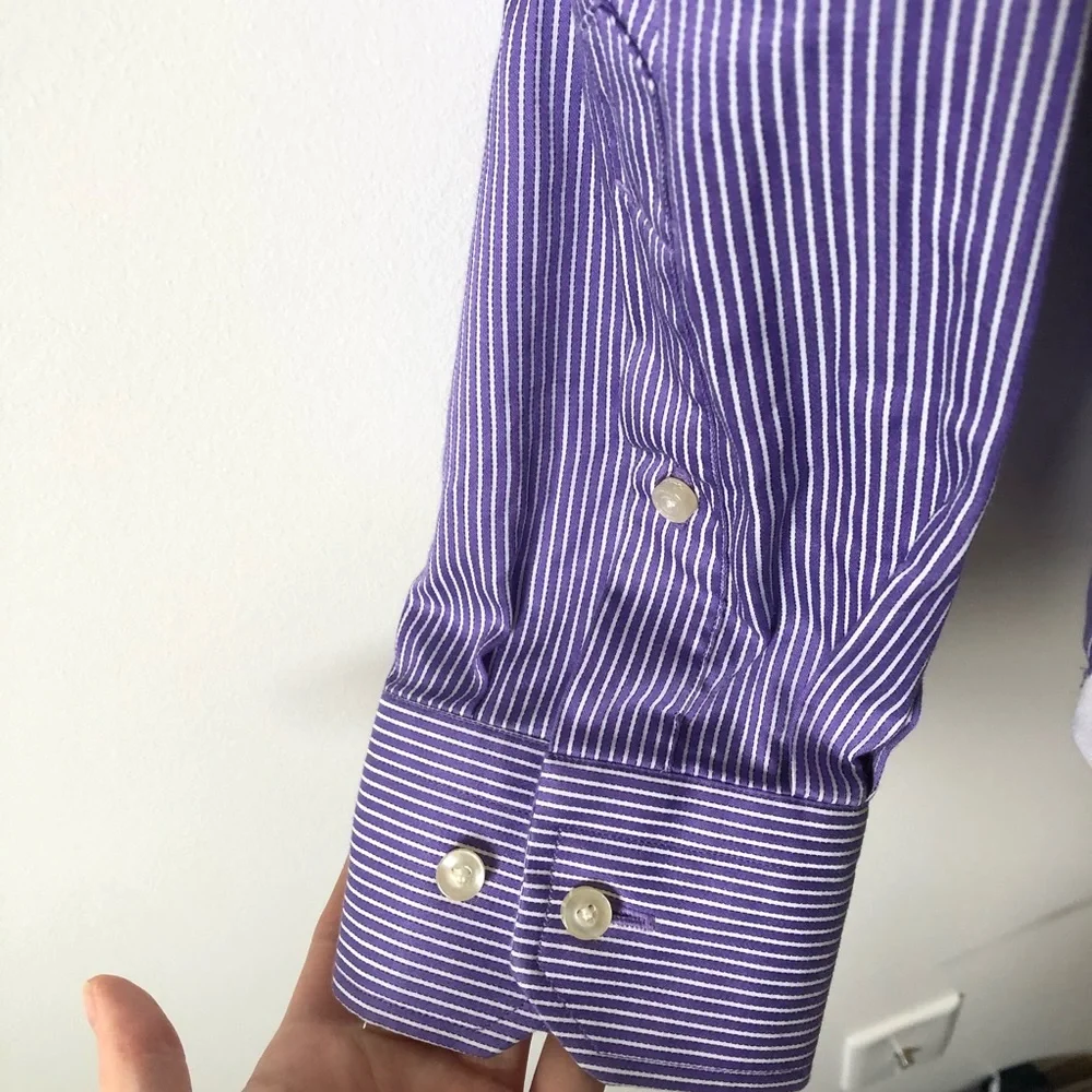 Robert Graham Purple White Striped Dress Shirt 43 / 17 - Picture 3 of 10